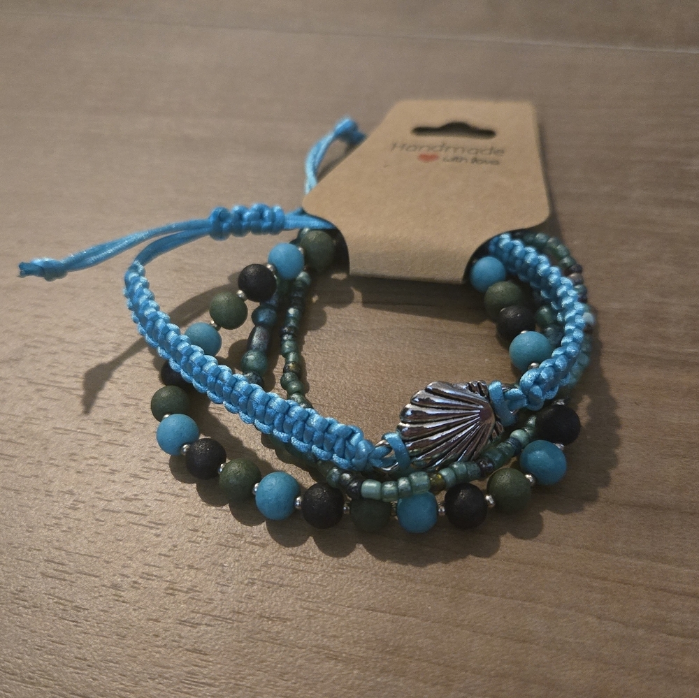 Handmade Macrame' and Beaded Bracelet Set
